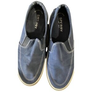 Sperry Blue White Canvas Slip On Memory Foam Men's Casual Shoes